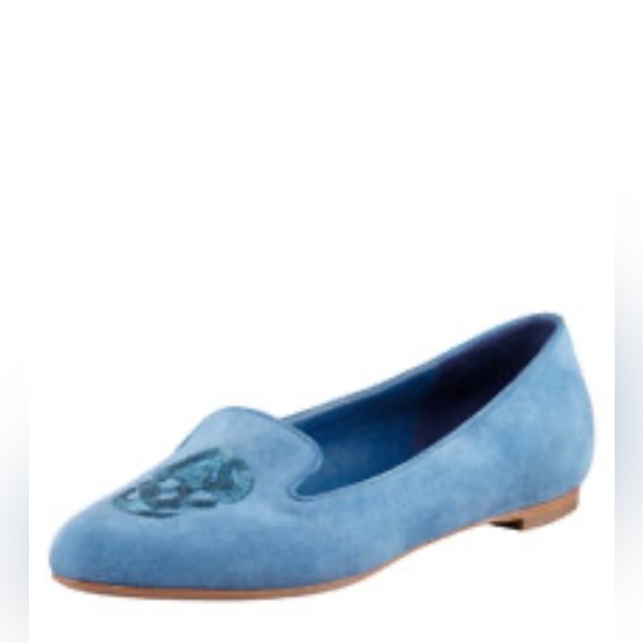 Alexander McQueen Embroidered Sequined Skull Smoking loafer Cadet Blue - Picture 2 of 6